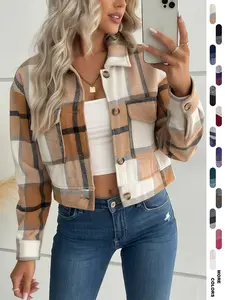 Women's Fall Winter Plaid Long Sleeve Jacket, Casual Fitted Button Front Coat, Elegant Home Office Outdoor City Wear Outerwear