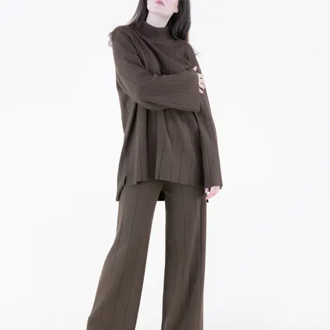 Women's Ribbed High-Neck Sweater & Matching Wide-Leg Pants Womenswear Top, Pants or Two-Piece Set Options