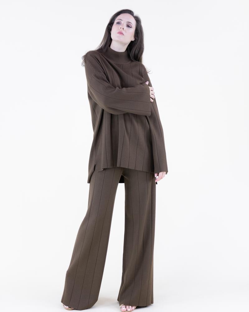 Women's Ribbed High-Neck Sweater & Matching Wide-Leg Pants Womenswear Top, Pants or Two-Piece Set Options