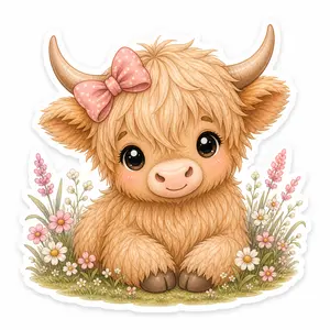 Highland Sweethearts — Highland Cow #3 Pink Bow Vinyl Sticker