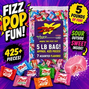 Zotz Fizz Power Sour Candy 5 lb Bulk Bag, 425 Pieces Assorted Flavors
