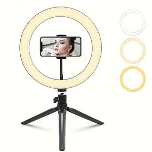 10-inch desktop live streaming ring light | Intelligent beauty enhancement with three color temperatures adjustment | Short video photography and makeup light