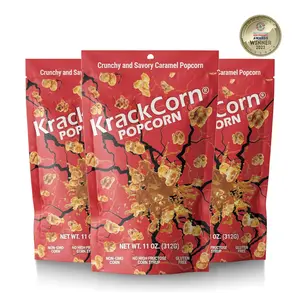 KrackCorn Caramel Popcorn - Gluten-Free, Non-GMO Caramel Flavored Popcorn, Sweet and Salty Corn Gourmet Snack - Delicious Treat for Family Parties, Movie Nights - 11 Oz, Pack of 3