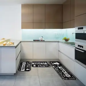 3 Pcs Kitchen Rug Set Non Skid Thick Black Microfiber Rugs 15.7" x 47.2" & 15.7" x 23.6" Stain Resistant Anti Fatigue Mats with Non Slip Backing