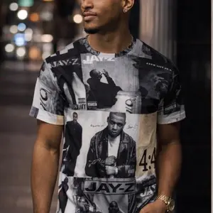 All-over Print Jay Z Unisex T-shirt 100% Polyester Sublimated Printing Vibrant Colors Double-needle Hems Menswear - Fabric