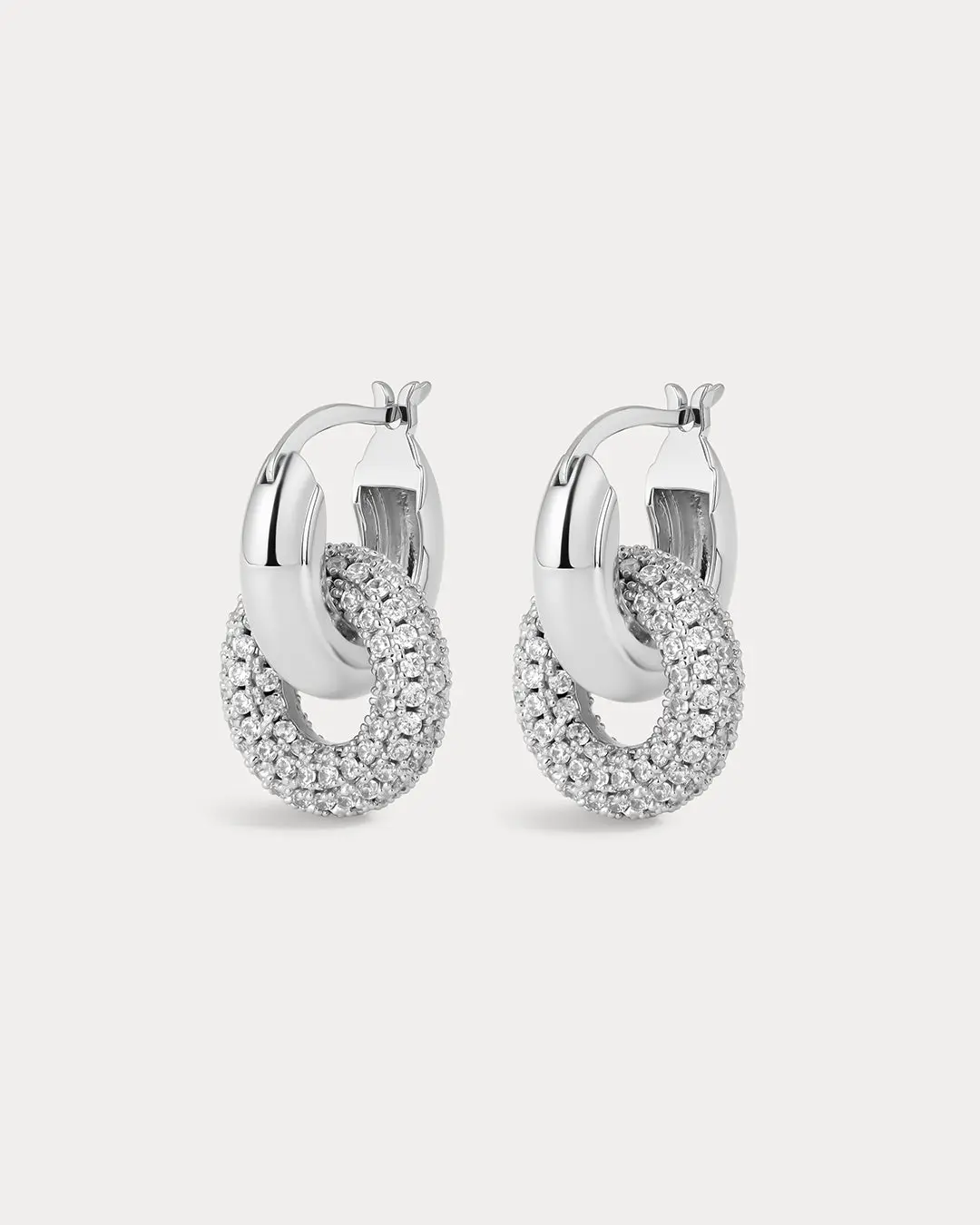 Pave Interlock Hoops- Silver