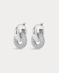 Pave Interlock Hoops- Silver