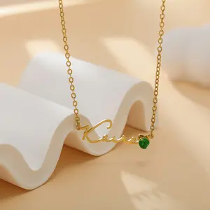 AS056 Heart-shaped Birthstone Name Necklace