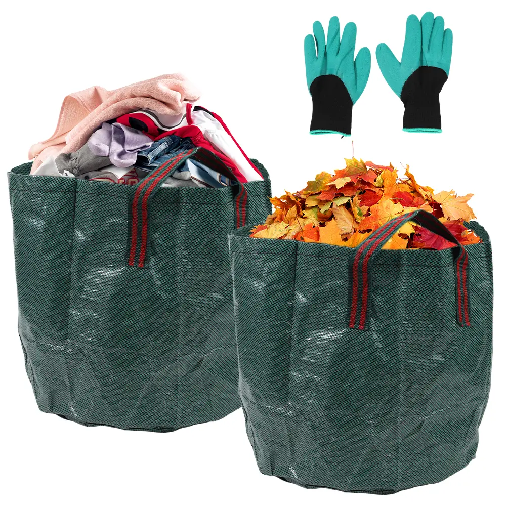 2-Pack 16 Gallon Yard Lawn Garden Bags, w/Gardening Gloves for Yard Waste Bags,Patio Debris Container,Camping Trash Bin,Recycling Bag,Laundry Bin,Lawn Weeds,Leaf Bag