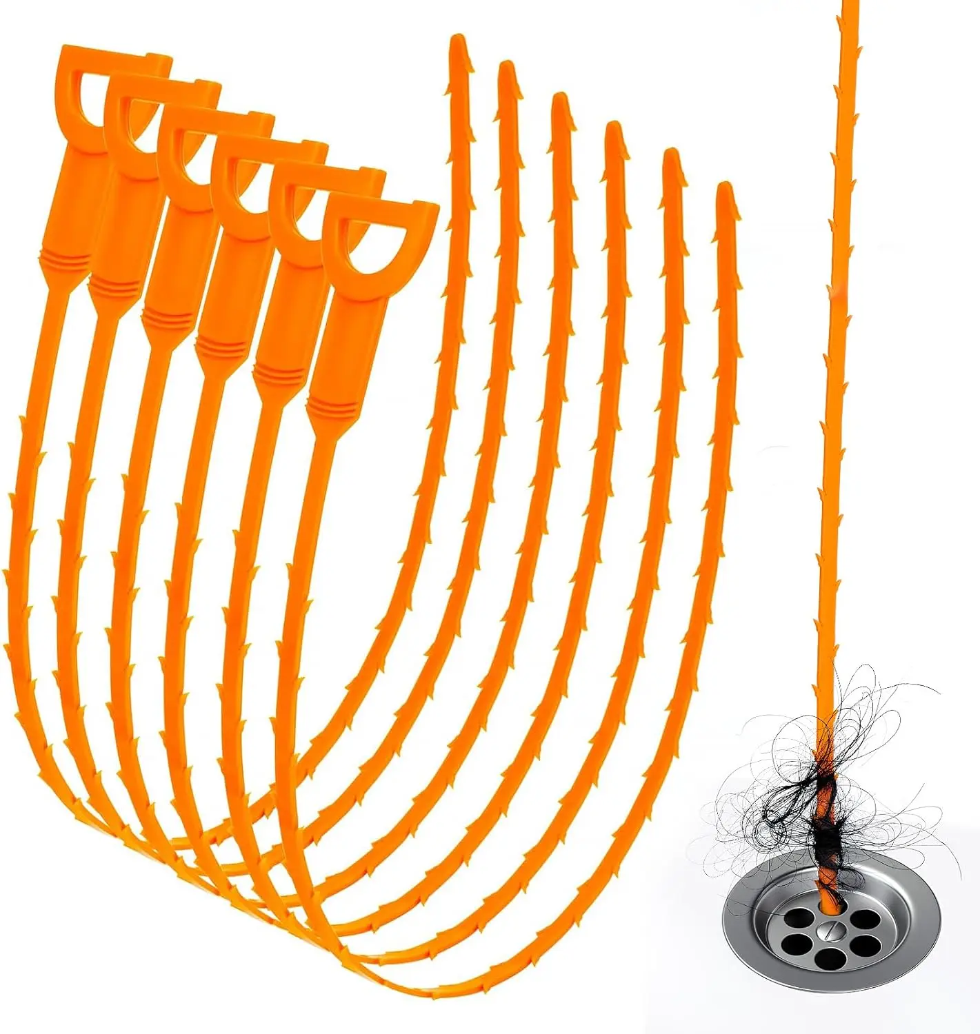6-Pack 25 In Drain Auger Plumbing Snake, 6 Tools for Clog Removal in Kitchen Sinks & Most Plumbing Systems, Hair Clog Remover Tool