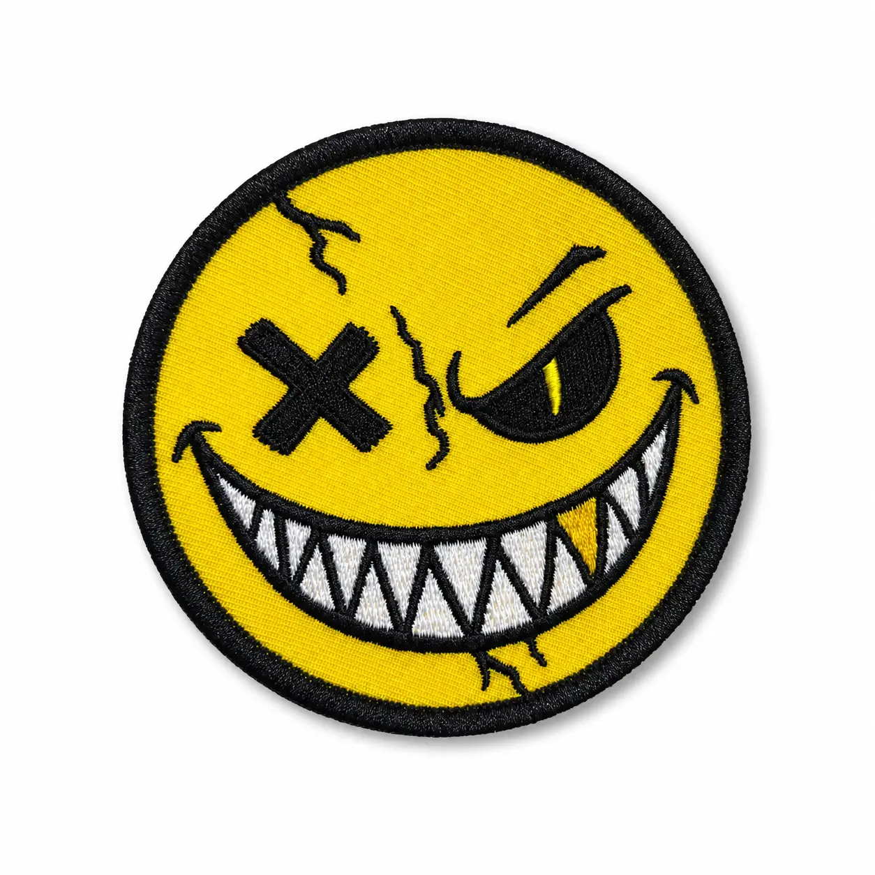 Evil Smiley Face Tactical Patches - 1 Count Durable Embroidered Morale Badges with Firm Hold Hook-Loop Backing, Bold Contrast Gear Accents for Backpacks, Jackets, Playful Vibe & Tactical Look Enhancements, Easy To Attach