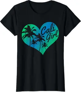 100%cotton Cali Girl - Vintage California Heart Palm Trees Summer Gift T-Shirt