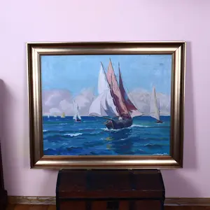 Oil Painting on Canvas – Large Seascape with Sailboats