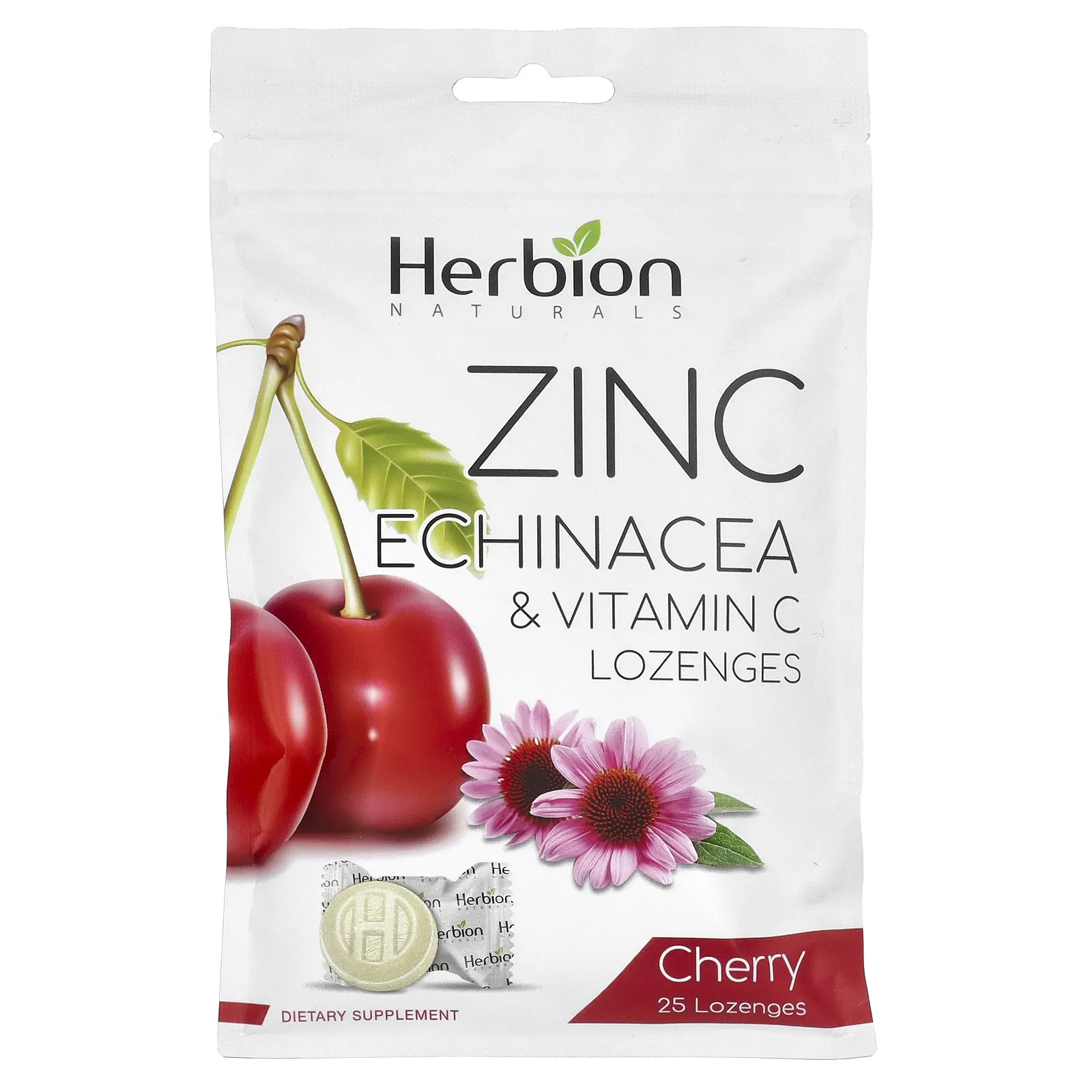 Herbion Naturals Zinc Echinacea & Vitamin C Lozenges, Cherry, 25 Lozenges