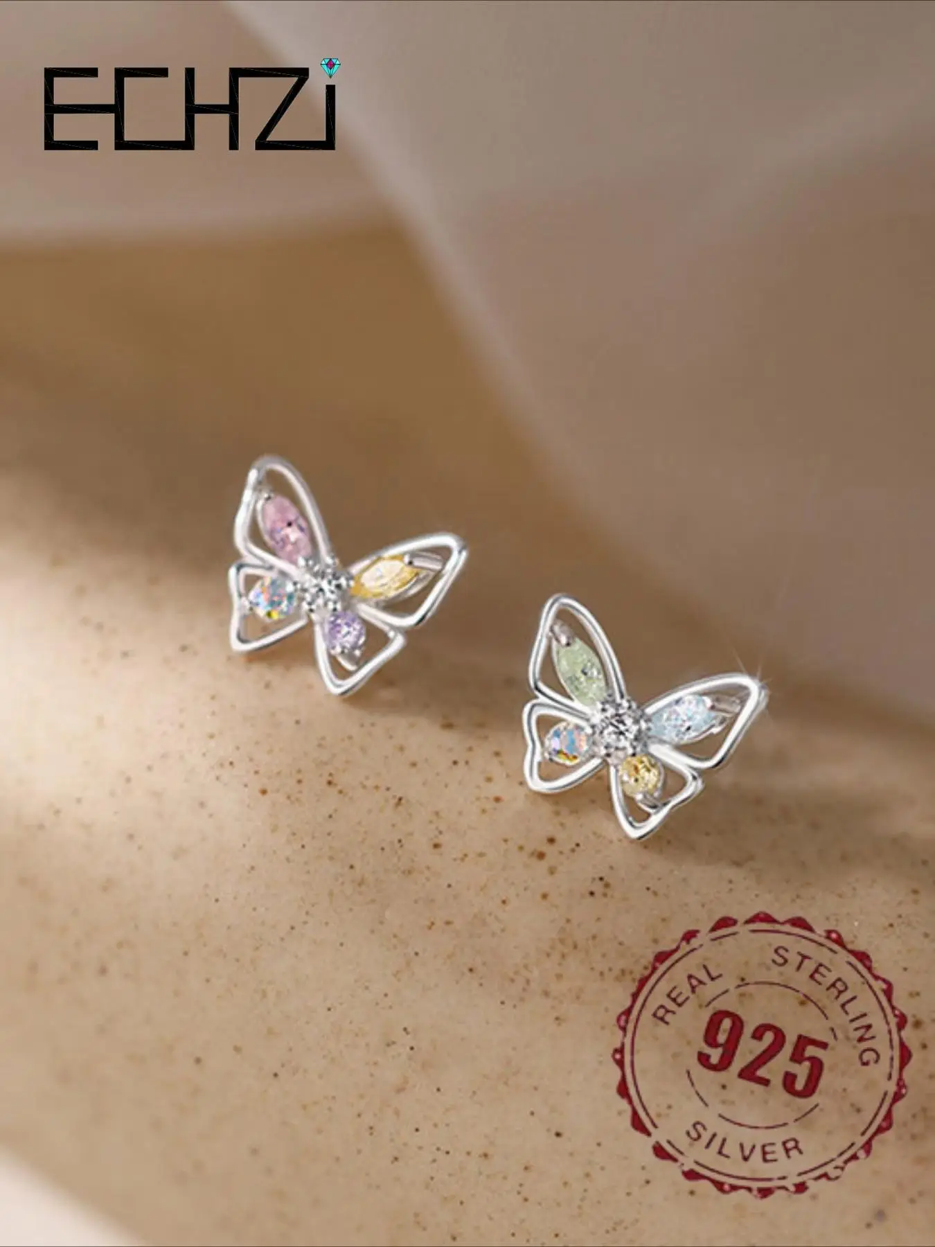 925 Sterling Silver Fashion Colorful Butterfly Design Stud Earrings, Sweet and Cute Jewelry Accessories for Women, Trendy All-match & Exquisite Jewelr