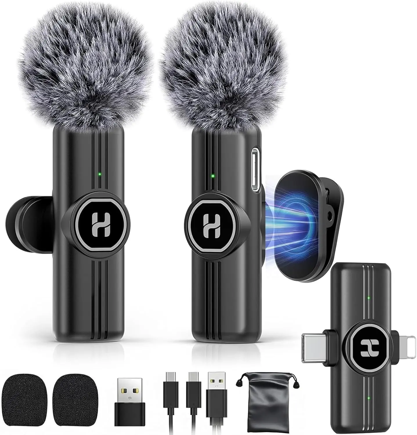 Wireless Lavalier Microphone for iPhone, Android & iPad, Mini Clip on Mic with AI Noise Cancellation, Plug & Play USB C & Lightning Lapel Microphones for Video Recording, TikTok, YouTube, Vlog