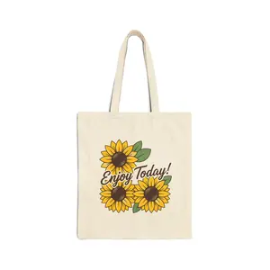 Enjoy Today! Sunflower Cotton Canvas Tote, Eco-Friendly Beach & Market Bag