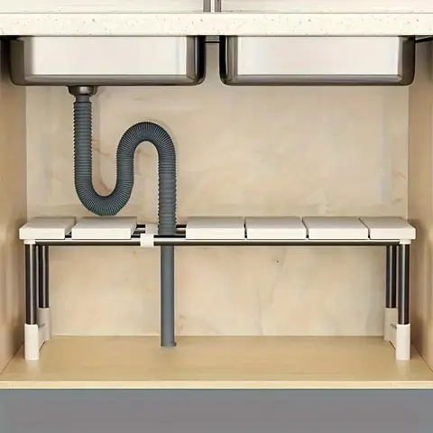 Space Saving Under Sink Kitchen Shelf for Pipe Friendly Organization Design Holder Organizer