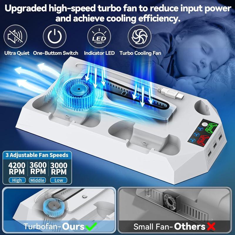 Cooling Stand for PS5/PS5 Slim Console Controller, Gamepad Charging Station, Cooling Docking Station, Console Accessories for Playstation 5, Gaming Items, Tween Gifts