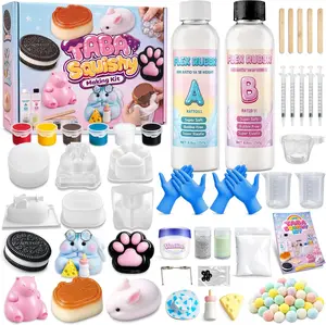 Funewest Taba Squishy Making Kit - DIY Squishy Maker with 6 Bakery Molds, 18OZ AB Silicone, Flex Rubber, Flocking Powder, Sensory Fidget Toy Craft Kit for Girls 8-12