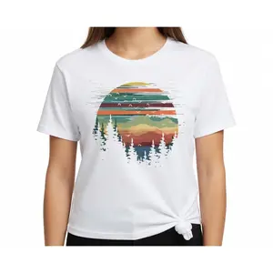 Vintage Forest Sunset T-Shirt, Unisex Nature Lover Graphic Tee, Retro Wilderness Landscape Novelty Short Sleeve Apparel for Men and Women, Aesthetic Outdoor Adventure Gift Fashion Top, Viral Trendy Retro Streetwear Shirt