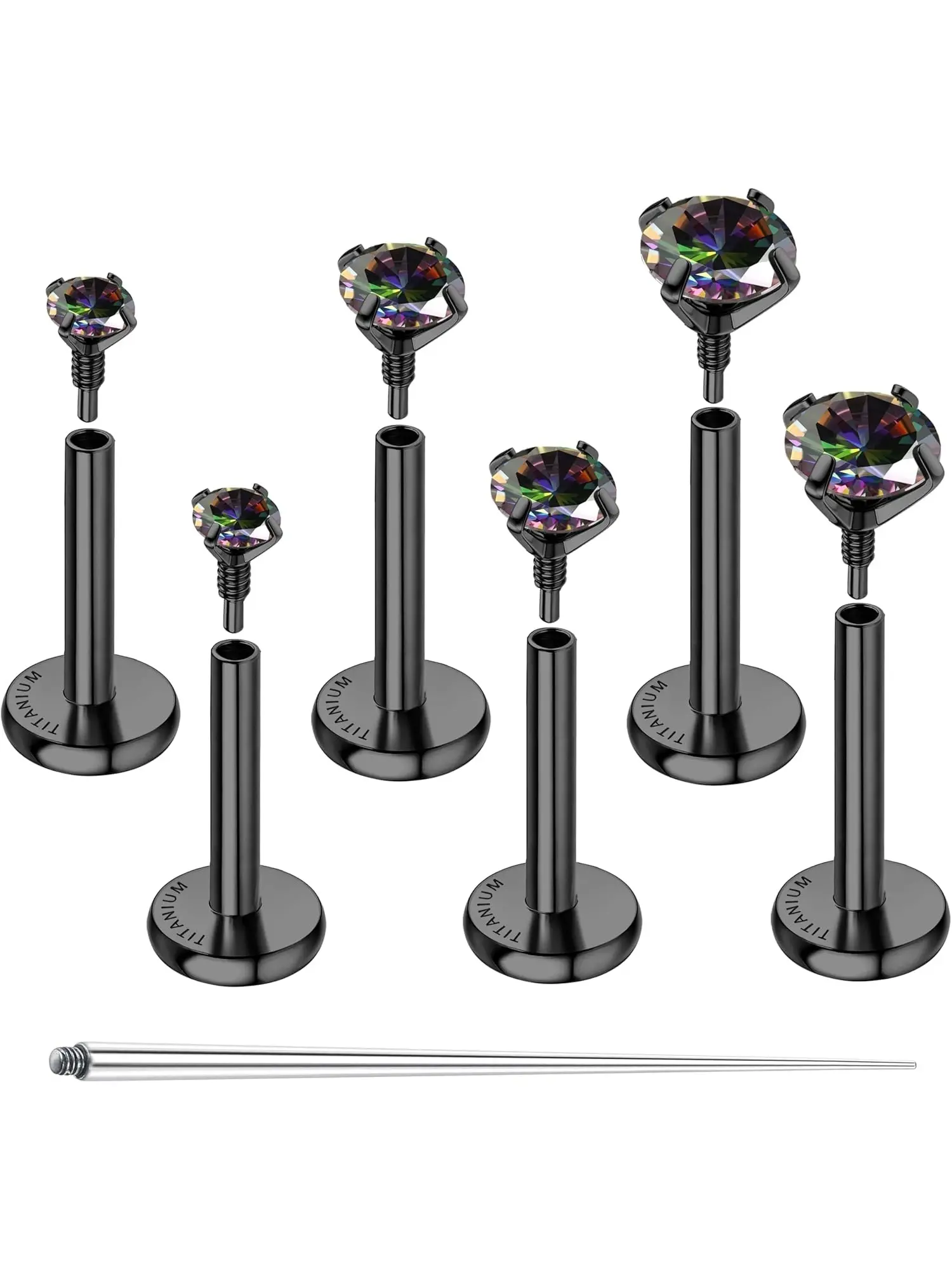 7 Pcs G23 Implant Grade Titanium Flat Back Earrings Hypoallergenic 14K Gold Filled Internal Thread Stud 16G 18G Cartilage Helix Tragus Conch Nose Lip Labret Body Jewelry Piercing Jewelry for Women Men