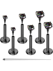 7 Pcs G23 Implant Grade Titanium Flat Back Earrings Hypoallergenic 14K Gold Filled Internal Thread Stud 16G 18G Cartilage Helix Tragus Conch Nose Lip Labret Piercing Jewelry for Women Men