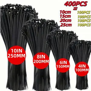 400-Piece Self-Locking Zip Ties in Various Sizes 250/200/150/100mm, Ideal for Home Office Garden Workshop Wire Cable Management