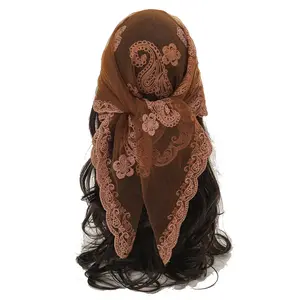 1pc Embroidered Cotton Square Scarf for Women, Fashion Bandana Hair Wrap for Dress, Cute Head Scarf for Daily Party Gift