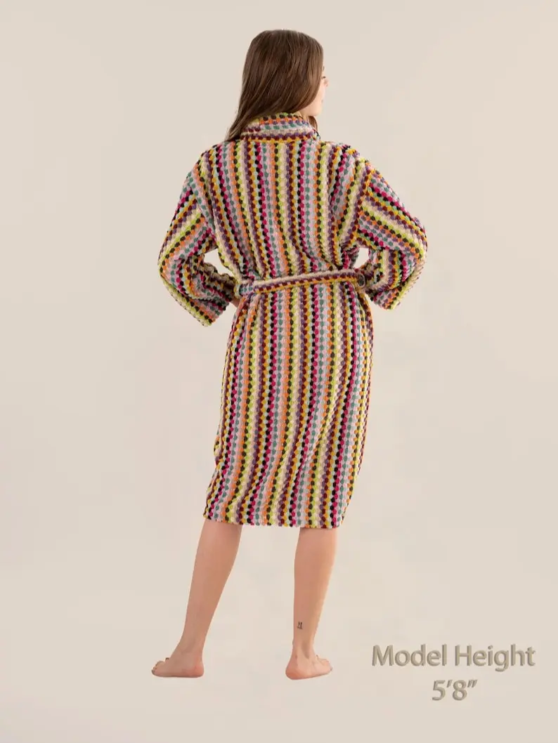 Rainbow Turkish Cotton Bathrobe: Plush Handwoven Spa Robe