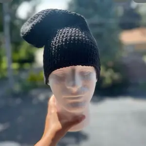 Handmade Black Slouchy Crochet Beanie – Soft & Stylish Knit Hat