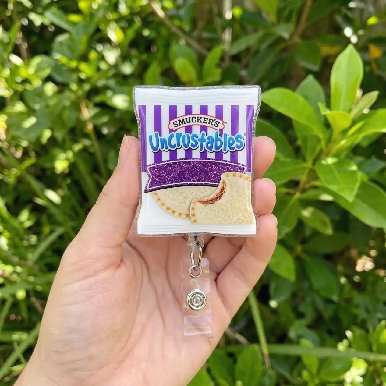Uncrustables Sandwich Badge Reel – Retractable Nurse Holder, Teacher Lunch Accessory