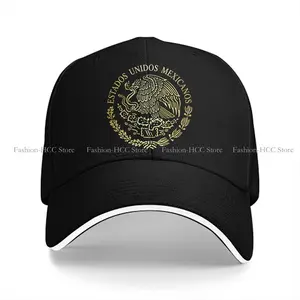 Golden Shield Mexican Flag Baseball Cap - Unisex Black Peaked Hat with Eagle & Serpent Coat of Arms, Sun Protection, Sporty Design for Men & Women, Baseball Hat