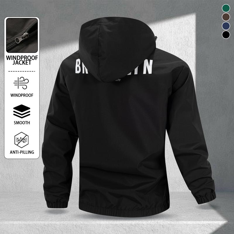 Men's multi-color small label hooded windproof jacket, light and wear-resistant fabric, zipper pocket, street function wind, daily going out on the street, commuter fit, casual versatile jacket jacket