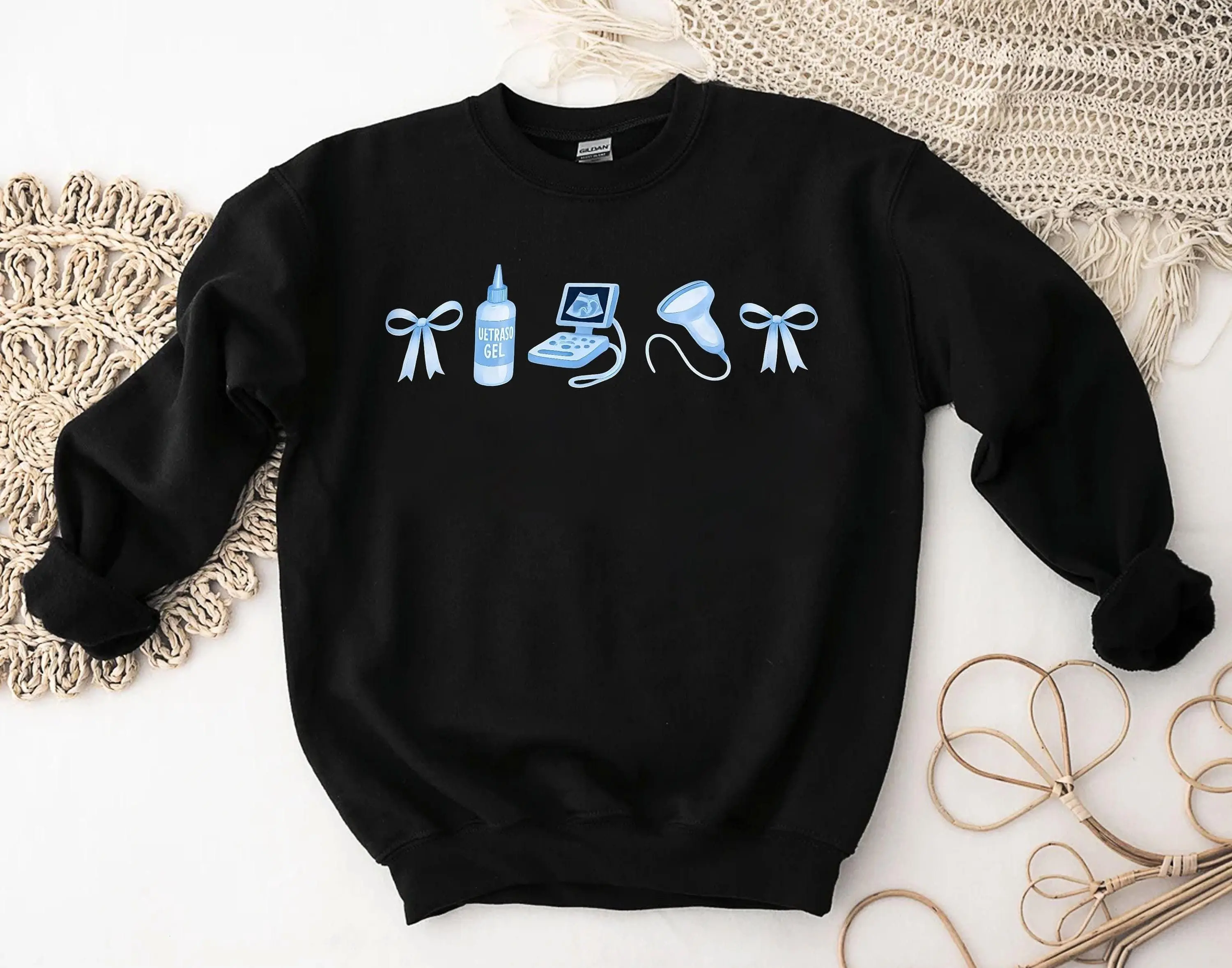 Sonographer Graphic T-Shirt or Fleece Crewneck Sweatshirt for Women, Casual Oversized Top for Everyday Wear, Cozy Medical Gift, Style, Classic, Medium Length, Sweatshirts, Round Neck, Soft, Tops, Thanksgiving, Valentines Day, Lightweight, All Seasons