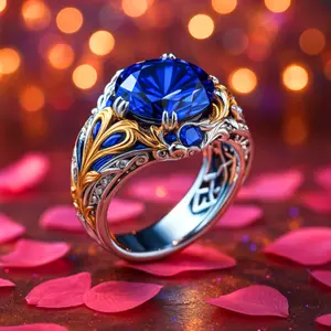 1pc Classic Royal Blue Sapphire Engagement Ring for Women Gold and Silver Plated CZ Ring Luxury Wedding Anniversary Jewelry Gift for Her