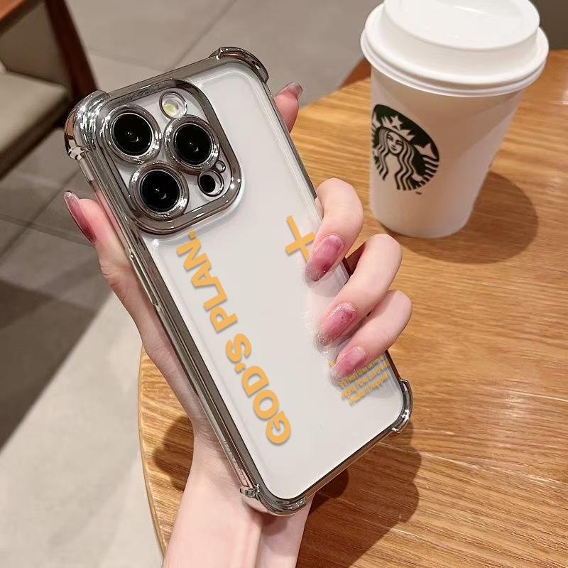 Unique GOD'S PLAN Patterns Electroplated Phone Case With Four-Corner Airbag Electroplated Featuring A High-Transparent Tpu Back With Reinforced Shock-Absorbent Airbags And Shiny Electroplated Frame For iphone 17 16 15 14 13 12 11 SAMSUNG S25 24 23 22