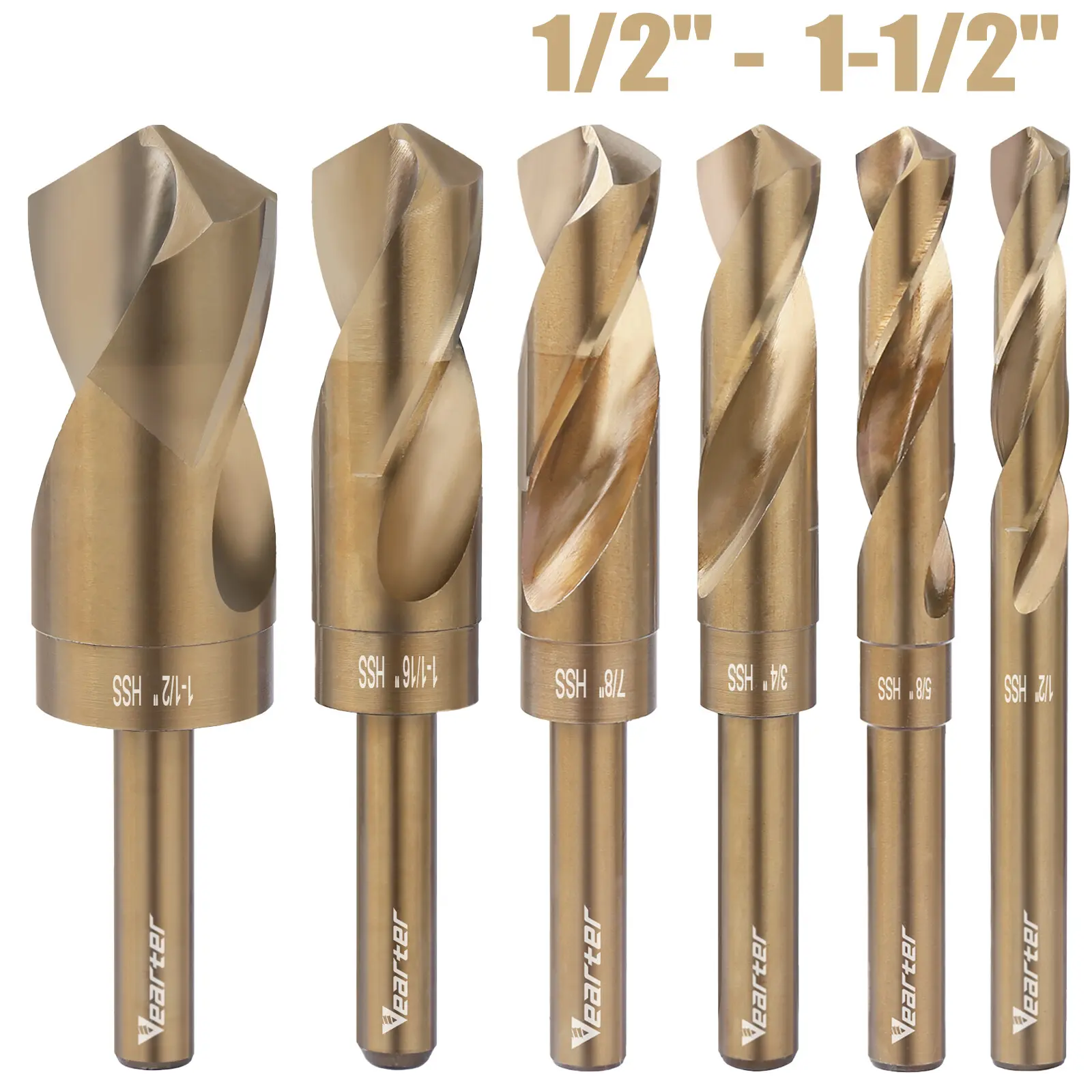 Vearter HSS M2 Cobalt-Coated Quick-Change Jobber Twist Drill Bit, 1/2"-1.5" Sizes, 1/2" Round Shank, 1/2" Reduced Shank, 118° Split Point, ABS Hole Cutter for Wood, Metal, Aluminum, Brass, DIY Projects with Sharpness & Longevity