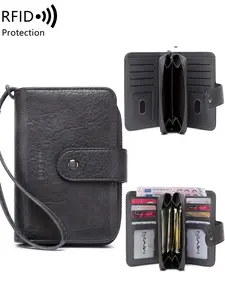 Women's Solid Color RFID Blocking Wallet with Wrist Strap, Fashionable Zipper Short Wallet, Casual Versatile Card Holder for Daily Use, Rfid Wristlet Wallet