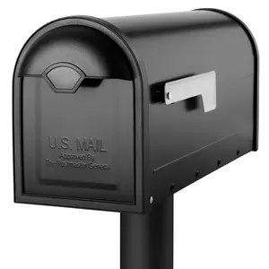212 MAIN Winston Post-Mount Mailbox, Black Galvanized Steel & Textured Resin Construction, Weatherproof Outdoor Mailbox with Pre-Drilled Mounting Holes