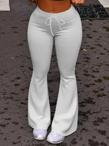 Women's Streetwear Yoga Pants, Casual Fashion Long Wide Leggings, Fitted Drawstring Waist, All Seasons Wear, H-Type Silhouette