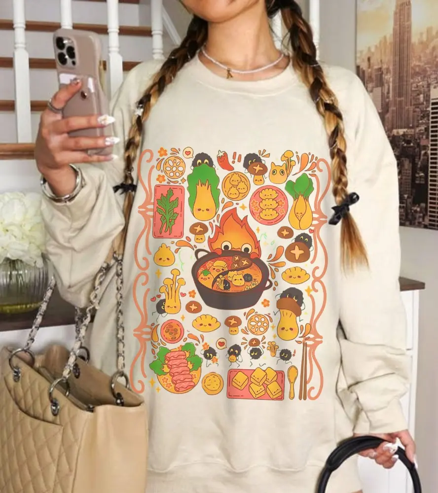 Calcifer Breakfast Sweatshirt, Studio Ghibli Hoodie from Howl’s Moving Castle, Unisex A Heart's A Heavy Burden, Studio Ghibli Anime Shirts