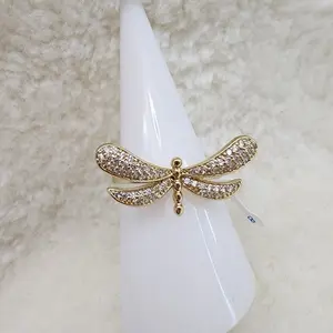 14k Gold Laminated Dragonfly Ring - Elegant Everyday Wear Jewelry size 7,8,9 & 10