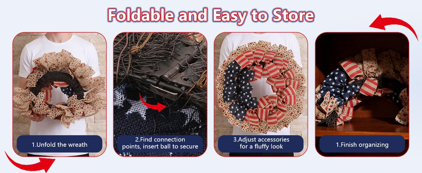 24Inch 4th of July Wreath  Patriotic Burlap, Stars & Stripes, USA 250th Anniversary  Memorial Day Flag Decor for Front Door Outdoor