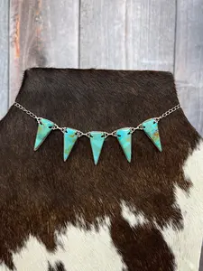 Handmade Sterling Silver Kingman Turquoise Arrow Necklace with Signed Nizhoni
