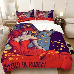 3Pcs,Moulin Rouge brainstorm  three-piece bedding set, soft, comfortable and skin-friendly, universal in all seasons, bedding set, no pillow core, no quilt core, suitable for bedrooms, guest rooms - (1 quilt cover + 2 pillowcases)