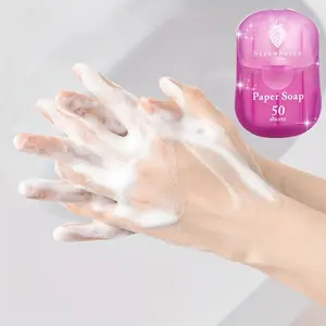 Outdoor Travel Portable 50-Piece Paper Soap Sheets – Convenient, compact, and perfect for travel. Hand sanitizing sheets suitable for all skin types, containing glycerin. Ideal for use anywhere, anytime. Travel Soap Sheets | Compact Soap Sheets | Single-U