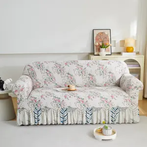 1pc Printed Skirted Sofa Cover, Non-Slip Furniture Protector, Seasonal Replacement Sofa Slipcover, Reusable Home Decor