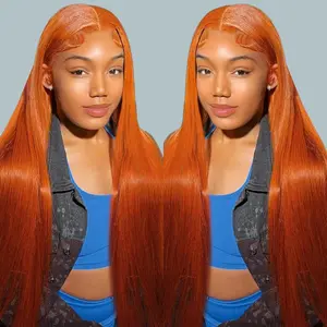 [Live Only] #350 Straight Ginger Orange 13x6 HD Transparent Lace Front Wigs Human Hair Pre Plucked Lace Frontal Wig Bralizian Human Hair Tiny Knots Natural Hairline with Baby Hair