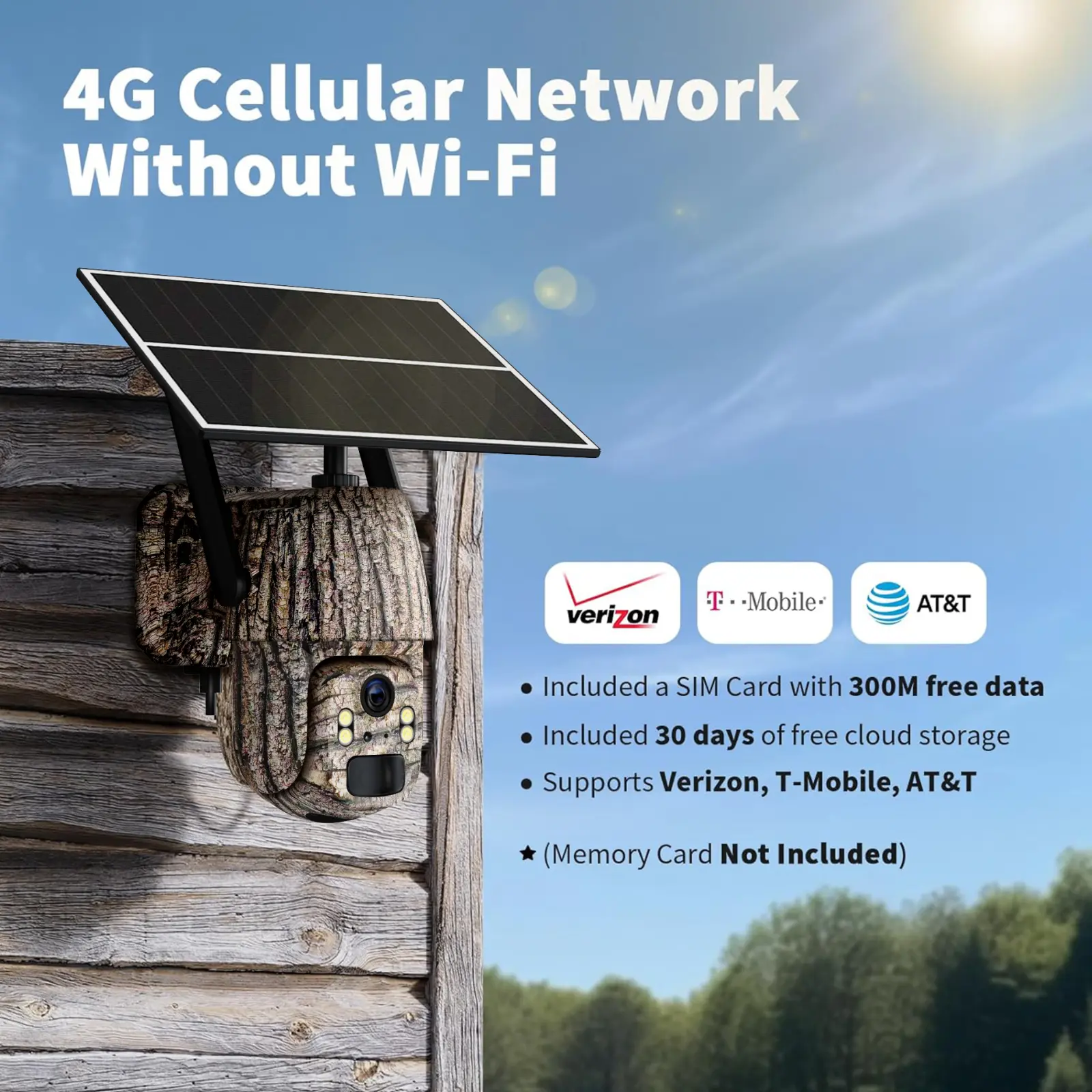 Solar LTE Outdoor Security Camera Trail Camera with Phone Alerts – 2.7K HD Live Video 360 °   View,No WiFi, Remote APP Controlled,WaterProof, Ai Motion Sensor, Night Vision,2 Way Talk - Camouflage summerwins